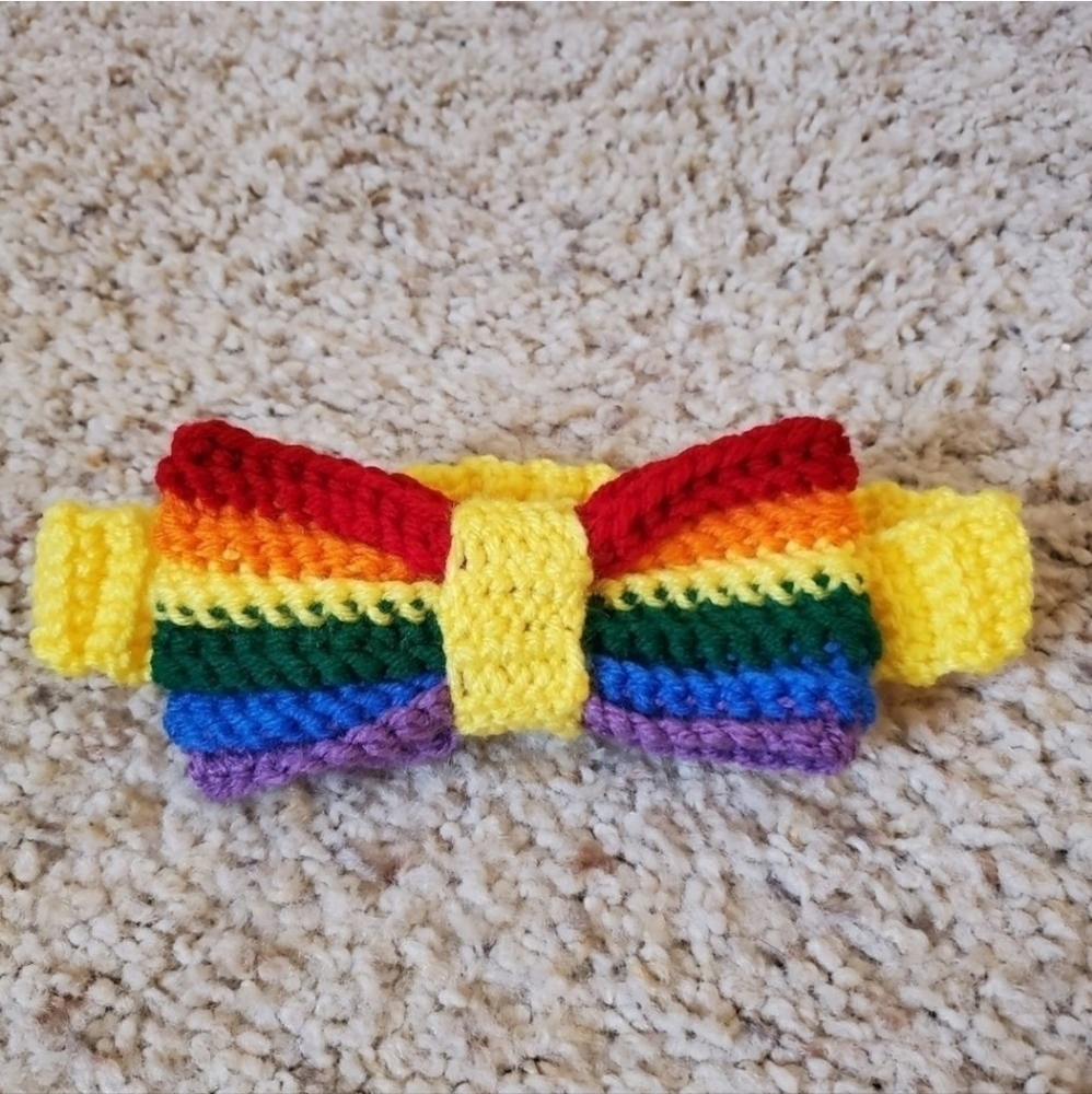 Rainbow bow tie Crochet. Hand made by me